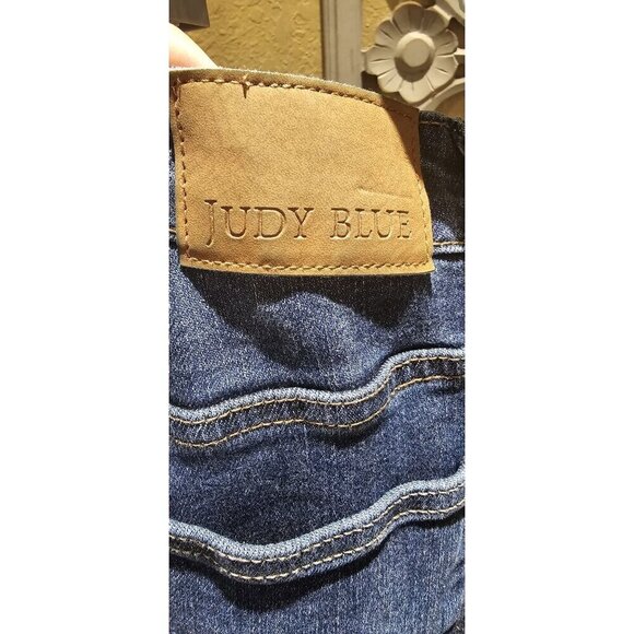 Judy Blue 88739 Distressed Flare Jeans Women's 7/28 High-Rise Stretch Denim Dark - Picture 3 of 8